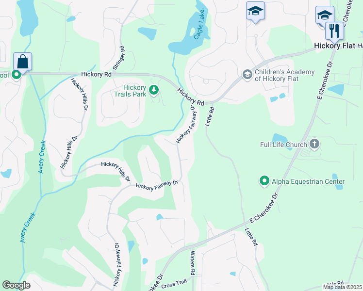 map of restaurants, bars, coffee shops, grocery stores, and more near 4019 Hickory Fairway Drive in Woodstock