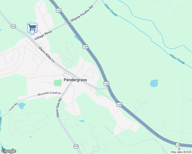 map of restaurants, bars, coffee shops, grocery stores, and more near 138 Old Gainesville Highway in Pendergrass