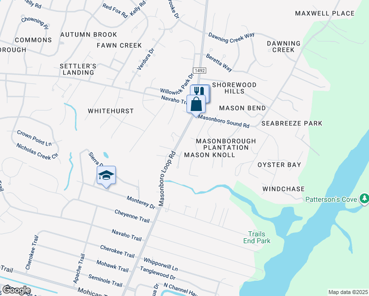 map of restaurants, bars, coffee shops, grocery stores, and more near 4100 Purviance Court in Wilmington