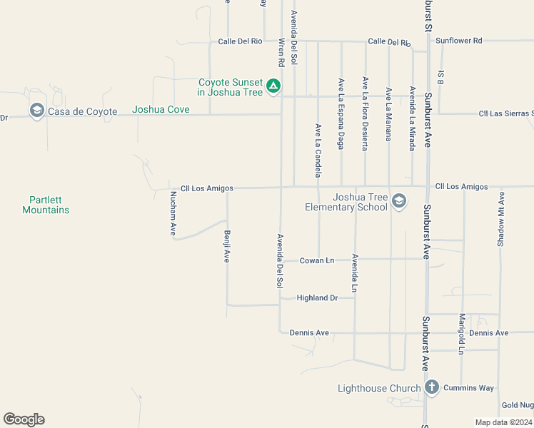 map of restaurants, bars, coffee shops, grocery stores, and more near 4974 Avenida Del Sol in Joshua Tree