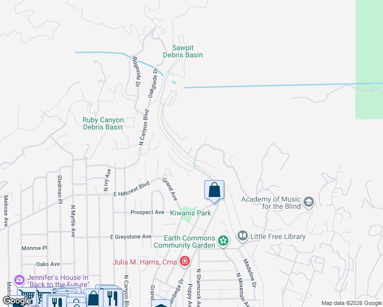 map of restaurants, bars, coffee shops, grocery stores, and more near 509 Norumbega Drive in Monrovia