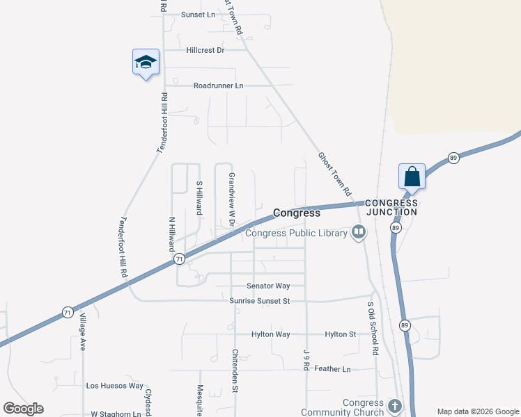 map of restaurants, bars, coffee shops, grocery stores, and more near 22595 Arizona 71 in Congress