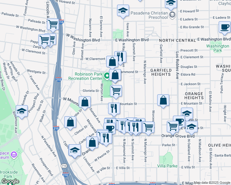 map of restaurants, bars, coffee shops, grocery stores, and more near 980 North Fair Oaks Avenue in Pasadena