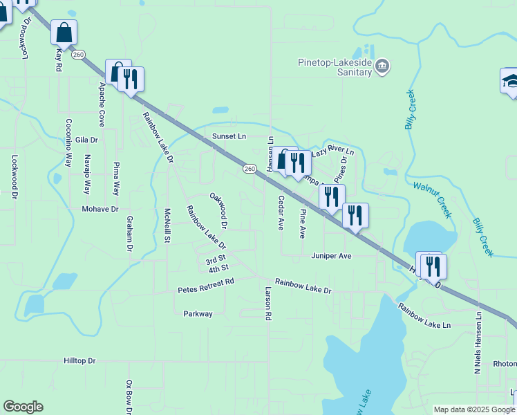 map of restaurants, bars, coffee shops, grocery stores, and more near 2458 Running Bear Road in Navajo County