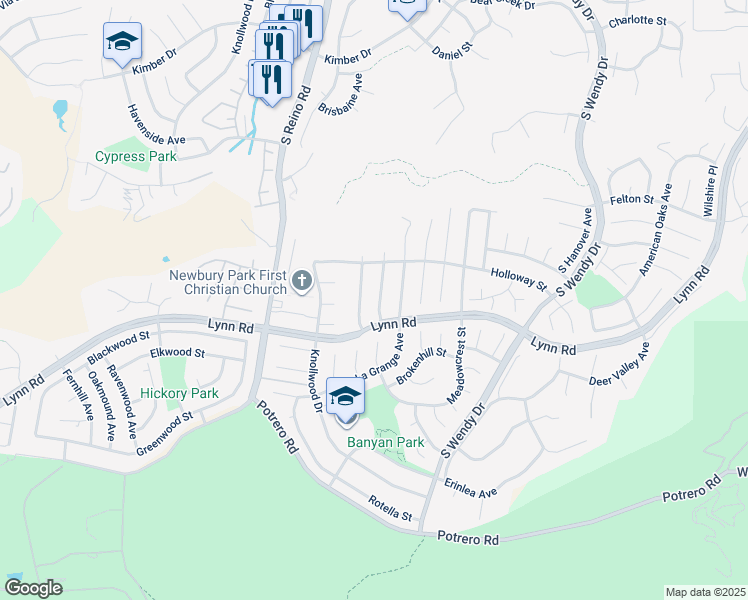 map of restaurants, bars, coffee shops, grocery stores, and more near 861 Boxthorn Avenue in Thousand Oaks