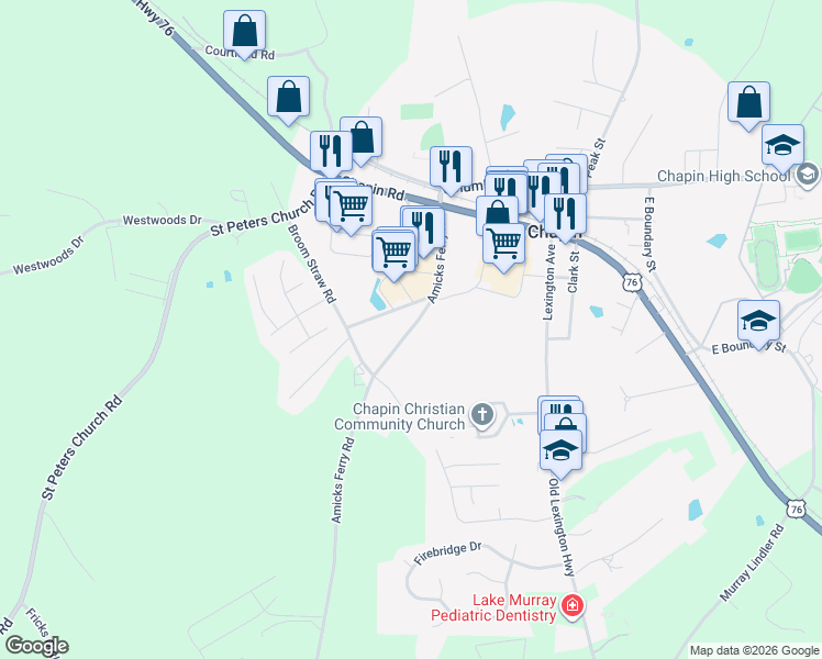 map of restaurants, bars, coffee shops, grocery stores, and more near 140 Amicks Ferry Road in Chapin