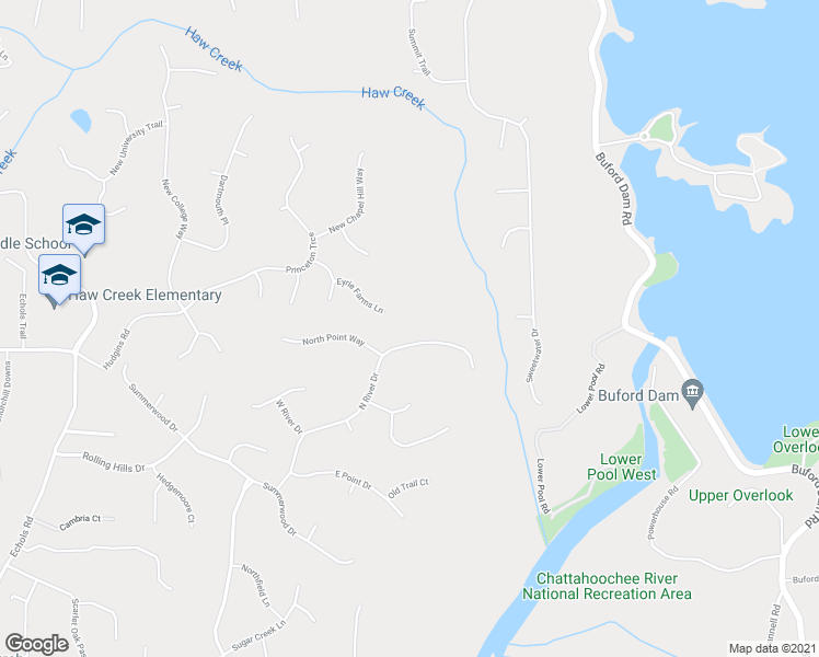 map of restaurants, bars, coffee shops, grocery stores, and more near 4895 North River Drive in Cumming