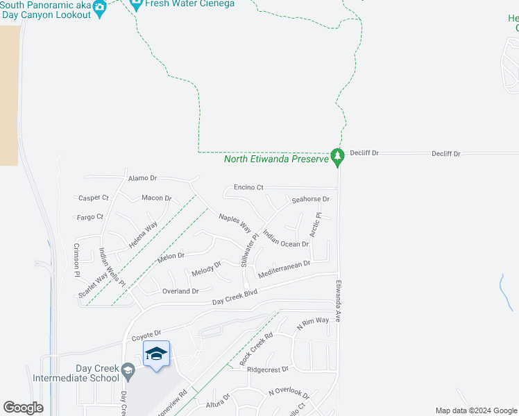 map of restaurants, bars, coffee shops, grocery stores, and more near 12680 Encino Court in Rancho Cucamonga