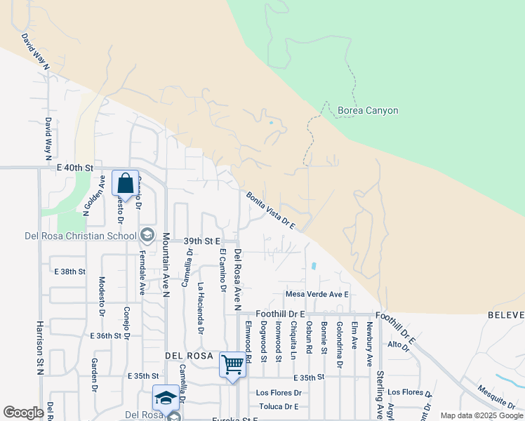 map of restaurants, bars, coffee shops, grocery stores, and more near 1694 Hampshire Road in San Bernardino