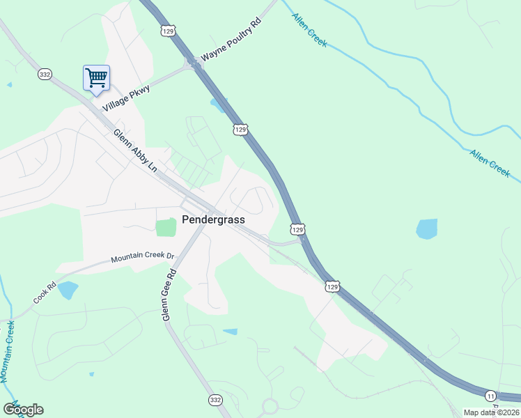 map of restaurants, bars, coffee shops, grocery stores, and more near 138 Old Gainesville Highway in Pendergrass