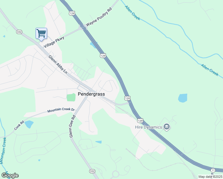 map of restaurants, bars, coffee shops, grocery stores, and more near 138 Old Gainesville Highway in Pendergrass