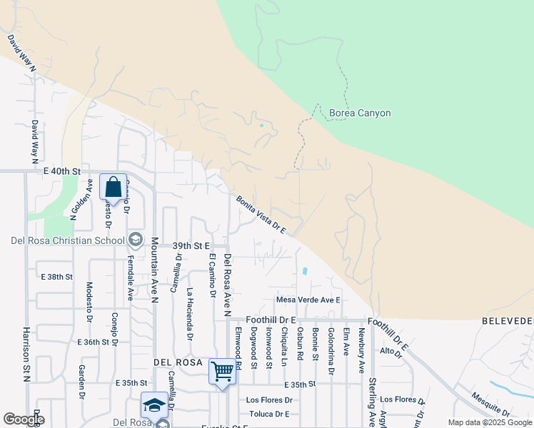 map of restaurants, bars, coffee shops, grocery stores, and more near 3930 Ironwood Street in San Bernardino