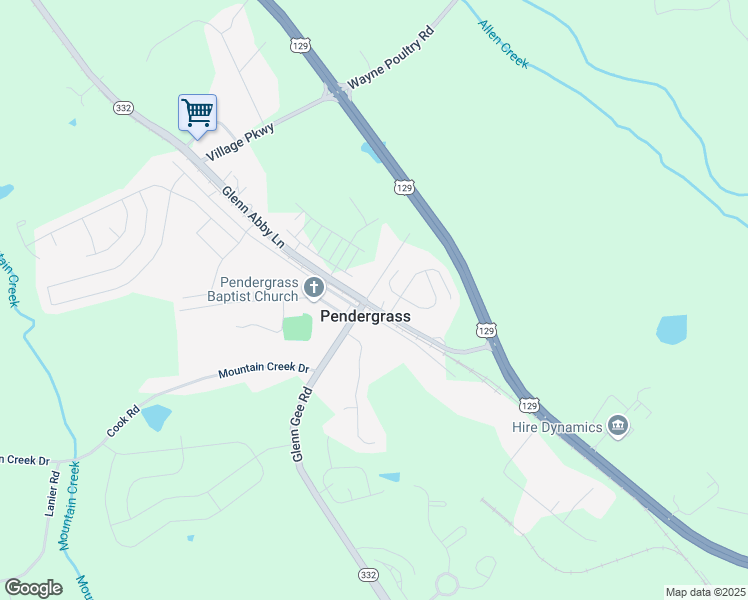 map of restaurants, bars, coffee shops, grocery stores, and more near 334 Glenn Abby Lane in Pendergrass