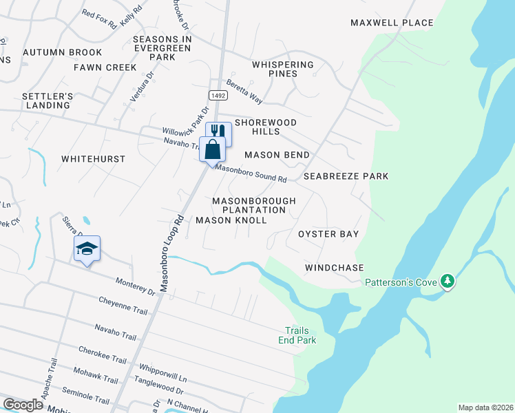 map of restaurants, bars, coffee shops, grocery stores, and more near 4125 Donnelly Lane in Wilmington