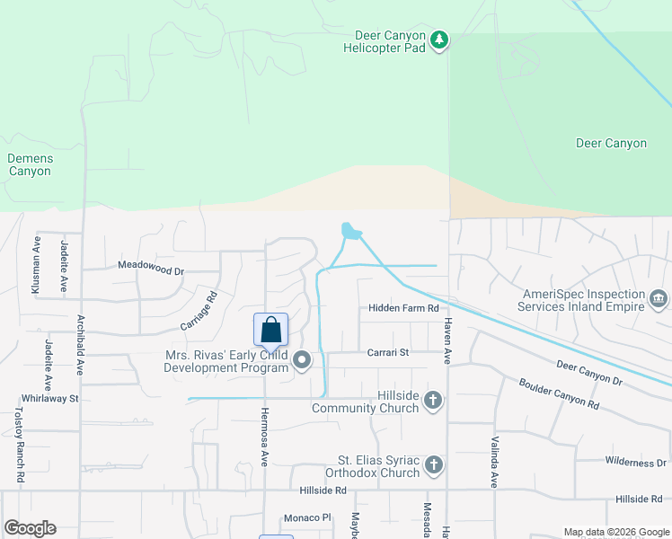 map of restaurants, bars, coffee shops, grocery stores, and more near 5054 Solitude Court in Rancho Cucamonga