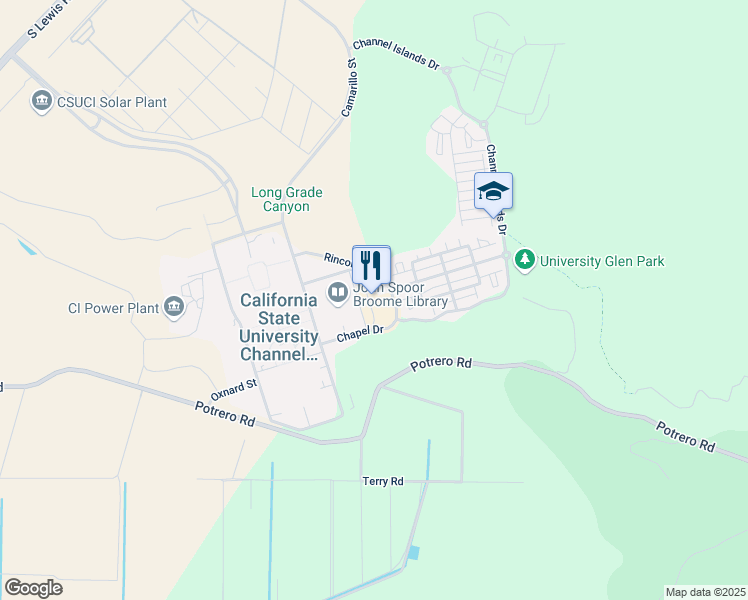 map of restaurants, bars, coffee shops, grocery stores, and more near 45 Rincon Drive in Camarillo