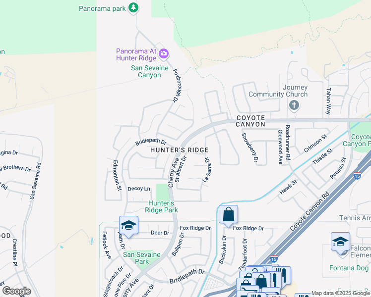map of restaurants, bars, coffee shops, grocery stores, and more near 5022 Saint Albert Drive in Fontana
