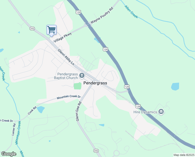 map of restaurants, bars, coffee shops, grocery stores, and more near 334 Glenn Abby Lane in Pendergrass