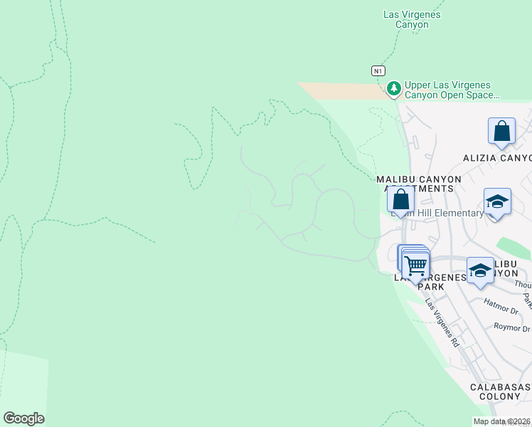map of restaurants, bars, coffee shops, grocery stores, and more near 26951 Alsace Drive in Calabasas