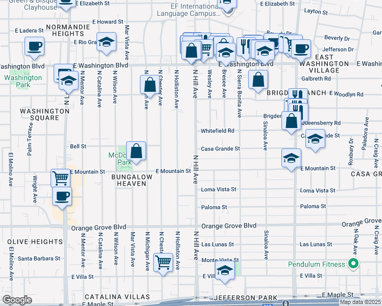 map of restaurants, bars, coffee shops, grocery stores, and more near 977 North Hill Avenue in Pasadena