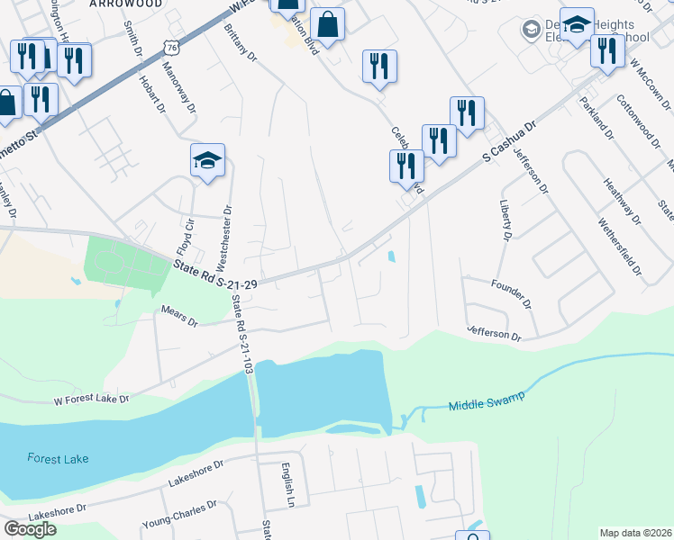 map of restaurants, bars, coffee shops, grocery stores, and more near 1614 Pickford Lane in Florence
