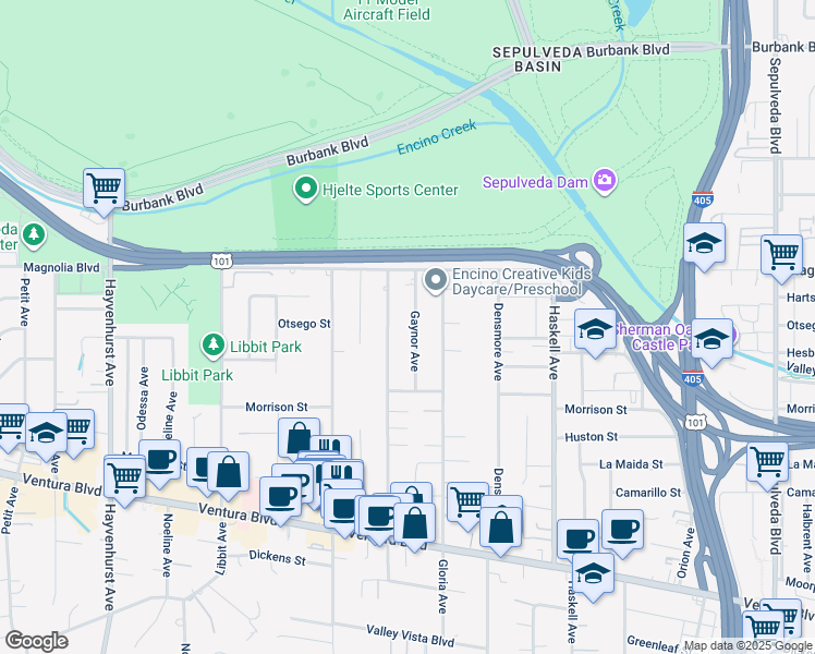 map of restaurants, bars, coffee shops, grocery stores, and more near 5127 Gaynor Avenue in Los Angeles