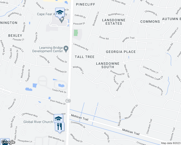 map of restaurants, bars, coffee shops, grocery stores, and more near 4707 Triplett Way in Wilmington