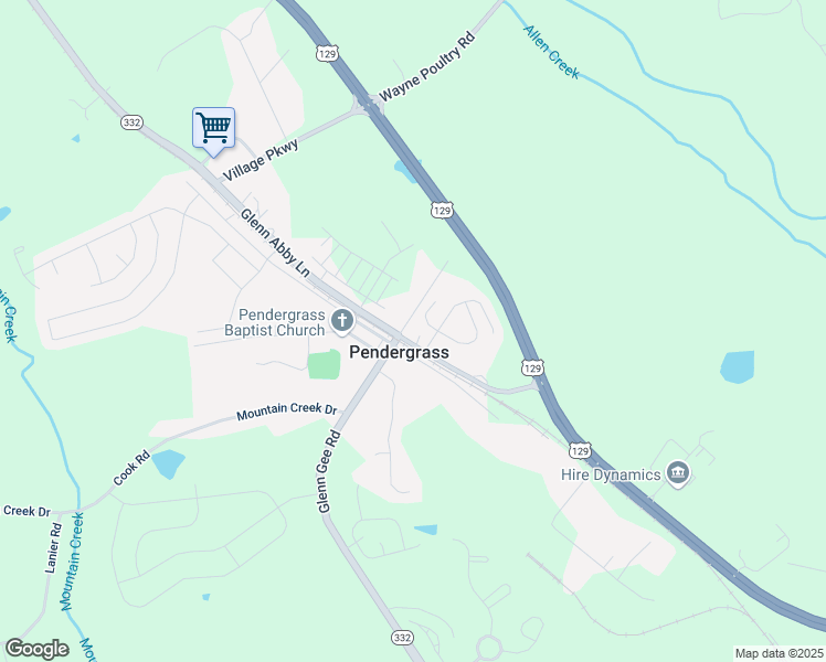 map of restaurants, bars, coffee shops, grocery stores, and more near 334 Glenn Abby Lane in Pendergrass