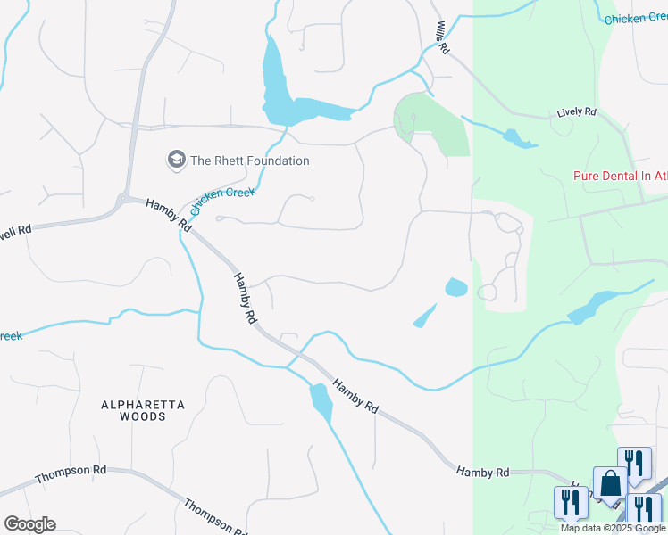 map of restaurants, bars, coffee shops, grocery stores, and more near 3074 Watsons Bend in Alpharetta