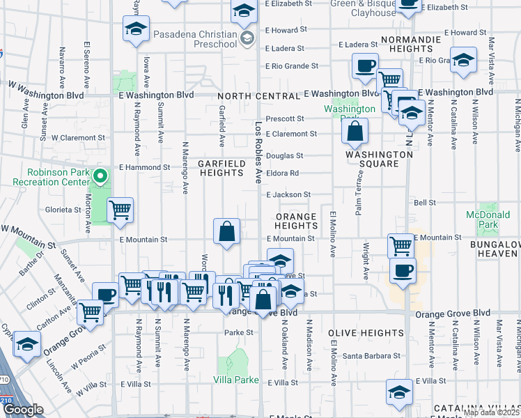 map of restaurants, bars, coffee shops, grocery stores, and more near 996 North Los Robles Avenue in Pasadena