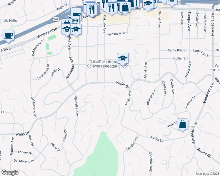 map of restaurants, bars, coffee shops, grocery stores, and more near 5067 Arundel Drive in Los Angeles