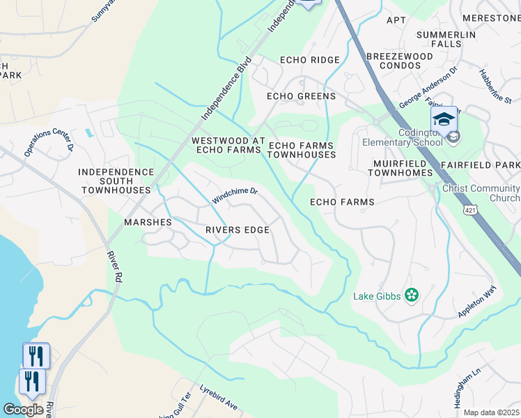 map of restaurants, bars, coffee shops, grocery stores, and more near 4021 Rounding Bend Lane in Wilmington