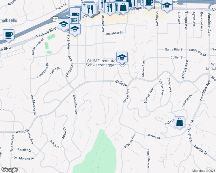 map of restaurants, bars, coffee shops, grocery stores, and more near 5067 Arundel Drive in Los Angeles