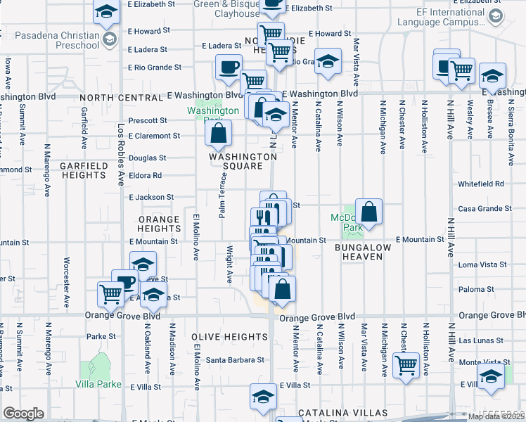 map of restaurants, bars, coffee shops, grocery stores, and more near 956 North Lake Avenue in Pasadena