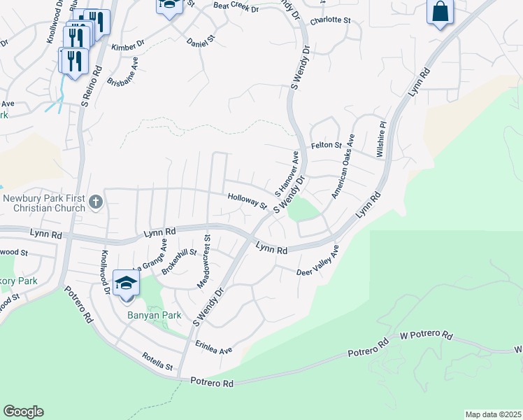 map of restaurants, bars, coffee shops, grocery stores, and more near 3330 Prairie Court in Thousand Oaks