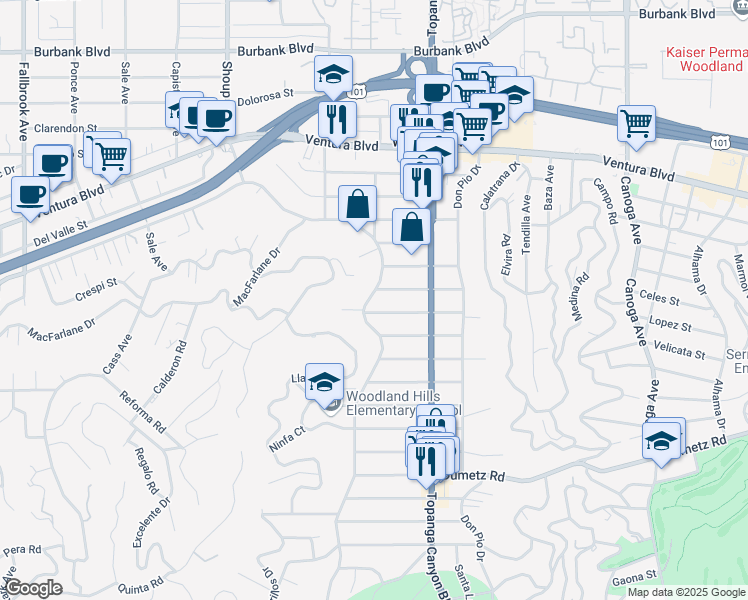 map of restaurants, bars, coffee shops, grocery stores, and more near 5148 San Feliciano Drive in Los Angeles