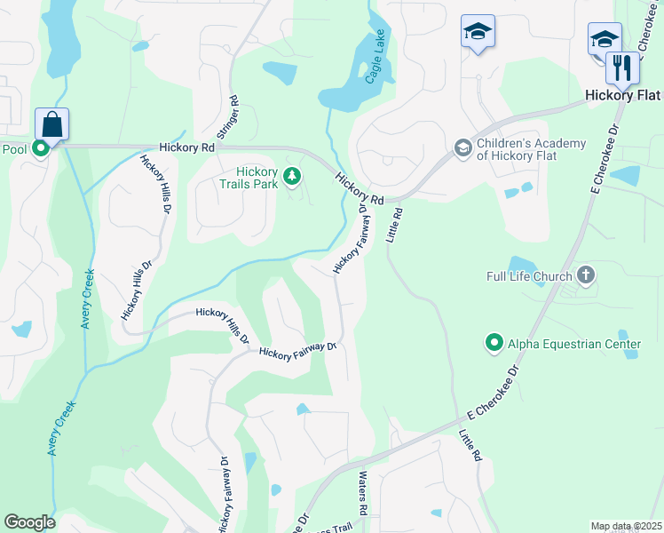 map of restaurants, bars, coffee shops, grocery stores, and more near 4021 Hickory Fairway Drive in Woodstock