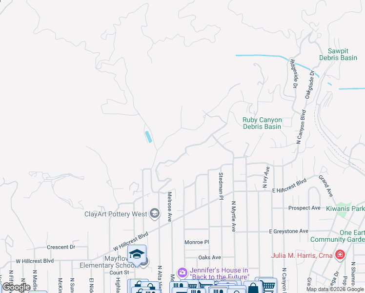 map of restaurants, bars, coffee shops, grocery stores, and more near 509 North Alta Vista Avenue in Monrovia