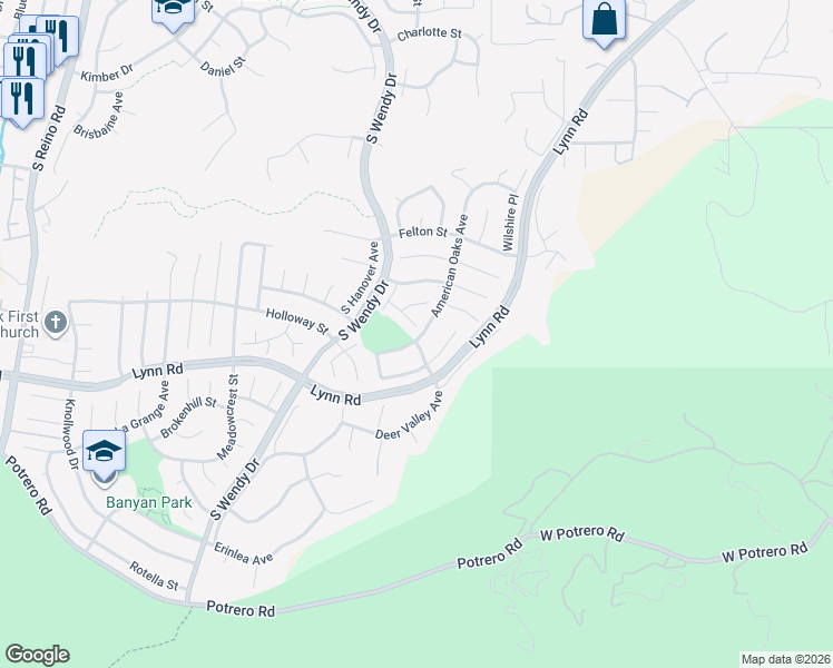 map of restaurants, bars, coffee shops, grocery stores, and more near 2999 Lemonwood Street in Thousand Oaks