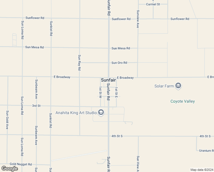 map of restaurants, bars, coffee shops, grocery stores, and more near Sunfair Road in Joshua Tree
