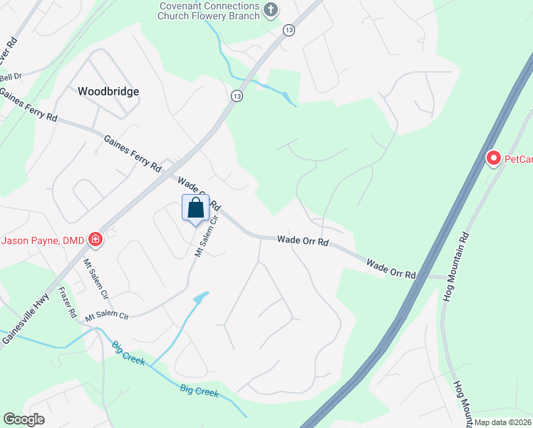 map of restaurants, bars, coffee shops, grocery stores, and more near 6089 Wade Orr Road in Flowery Branch