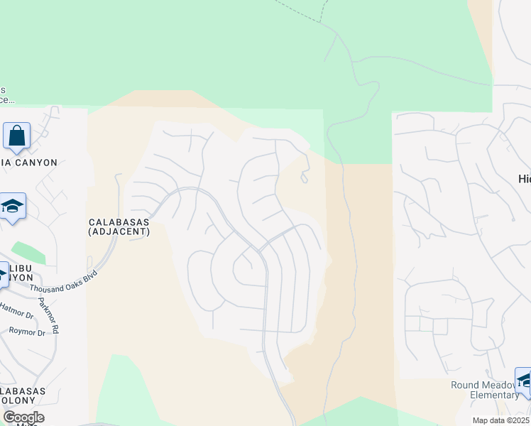 map of restaurants, bars, coffee shops, grocery stores, and more near 25527 Hamilton Court in Calabasas