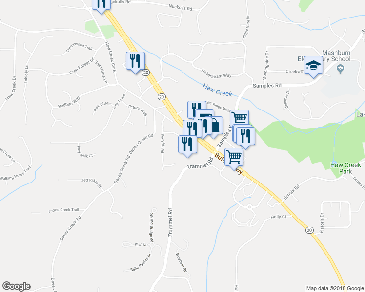 map of restaurants, bars, coffee shops, grocery stores, and more near 1675 Berrywood Way in Cumming
