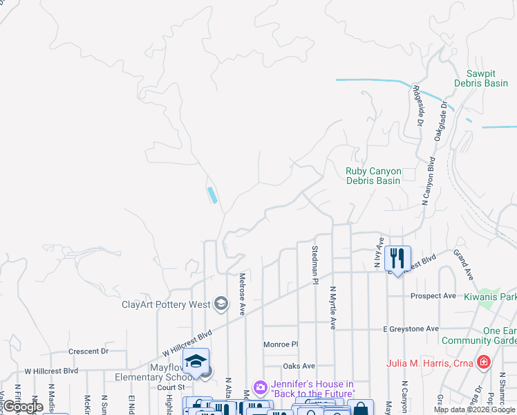 map of restaurants, bars, coffee shops, grocery stores, and more near 509 North Alta Vista Avenue in Monrovia