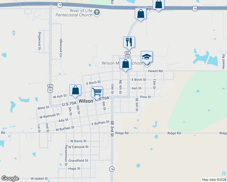 map of restaurants, bars, coffee shops, grocery stores, and more near 899 U.S. 70 Alternate in Wilson