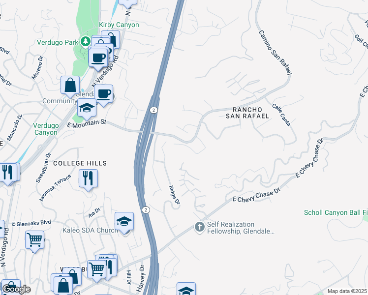 map of restaurants, bars, coffee shops, grocery stores, and more near 934 Calle Amable in Glendale