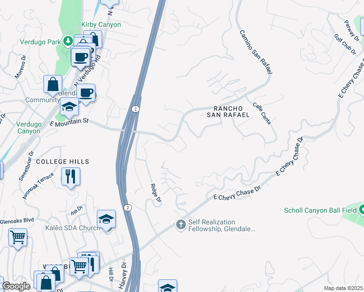 map of restaurants, bars, coffee shops, grocery stores, and more near 956 Calle Amable in Glendale