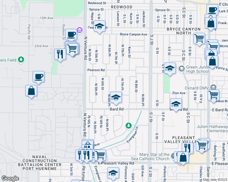map of restaurants, bars, coffee shops, grocery stores, and more near 1455 North 6th Place in Port Hueneme