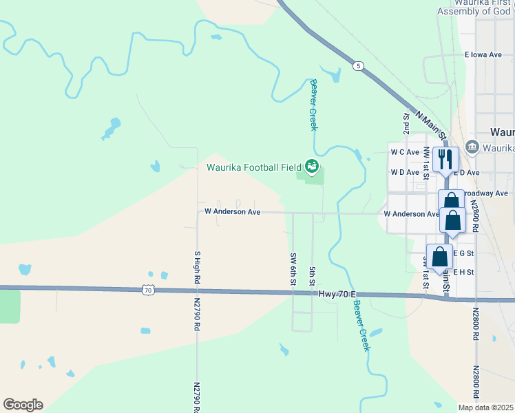 map of restaurants, bars, coffee shops, grocery stores, and more near 911 West Anderson Avenue in Waurika