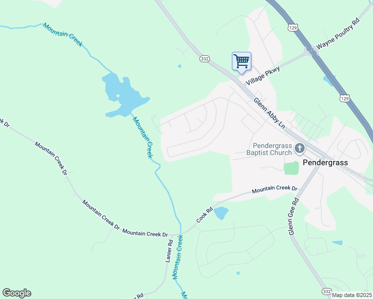 map of restaurants, bars, coffee shops, grocery stores, and more near Starbuck Pkwy in Pendergrass